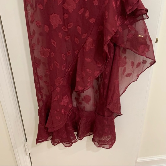 Lulus Forever Be Burgundy Floral Ruffle One-Shoulder Maxi Dress Size M Romantic - Picture 5 of 15